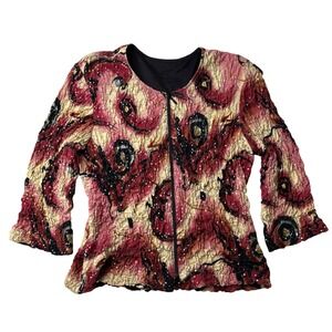 Vintage Handmade Black Red Sequins Crinkle Top OOAK Whimsigoth Witchy Y2K M